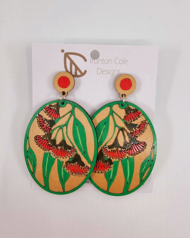 Wooden eucalyptus leaves earrings