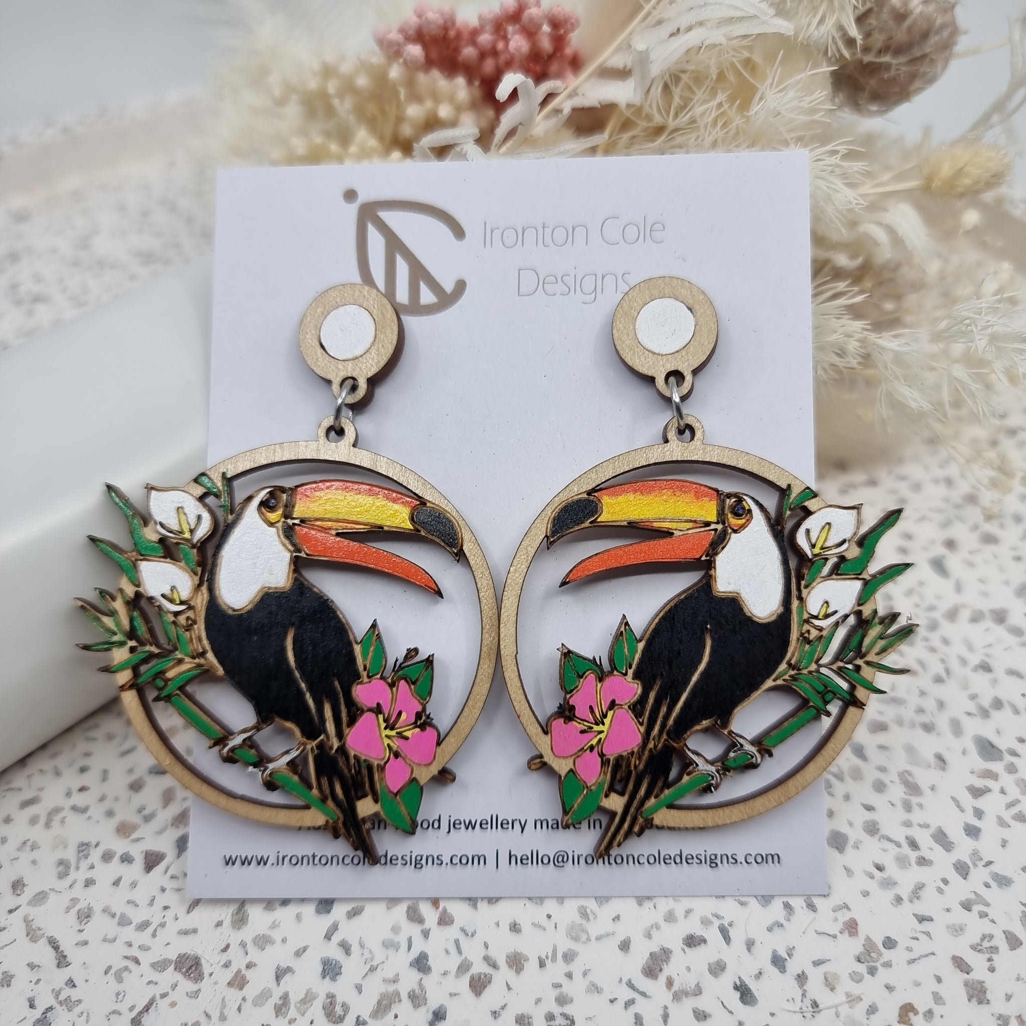 Toucan wooden earrings