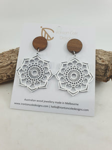 White mandela wood earrings