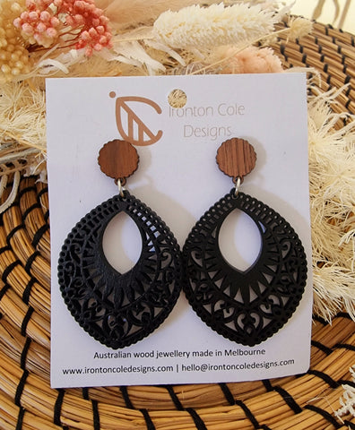 Black boho wooden earrings