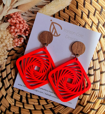 Orange swirl square earrings